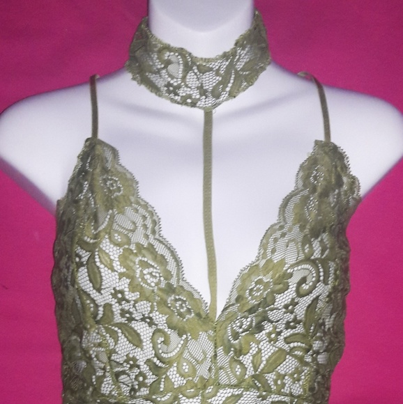 Sheer Green Lace Stretchy Harness Bodysuit Romper! - Picture 3 of 6